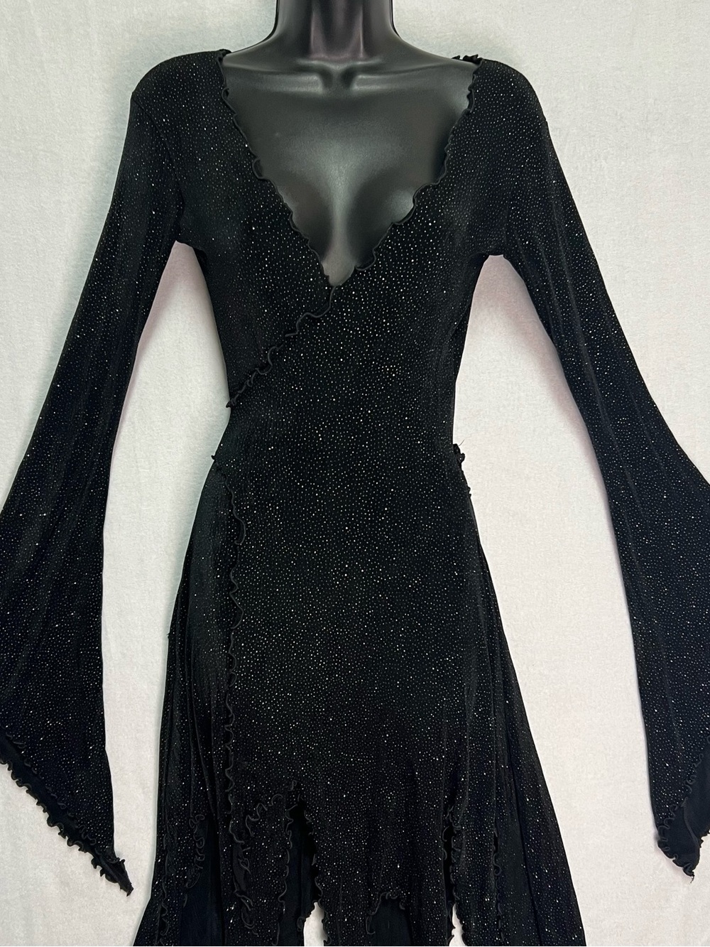 Trashy Lingerie Black Goth Bell Sleeve Wrap Dress Fairycore Shredded Hem Rare S